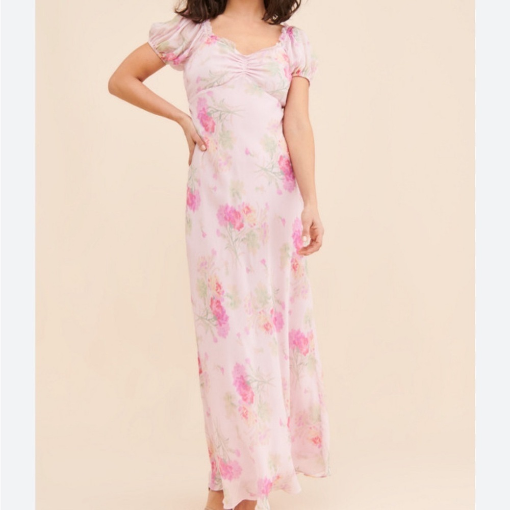 LoveShackFancy Madara Maxi Dress Pink Floral Silk Feel Cottagecore Size M - Picture 1 of 6